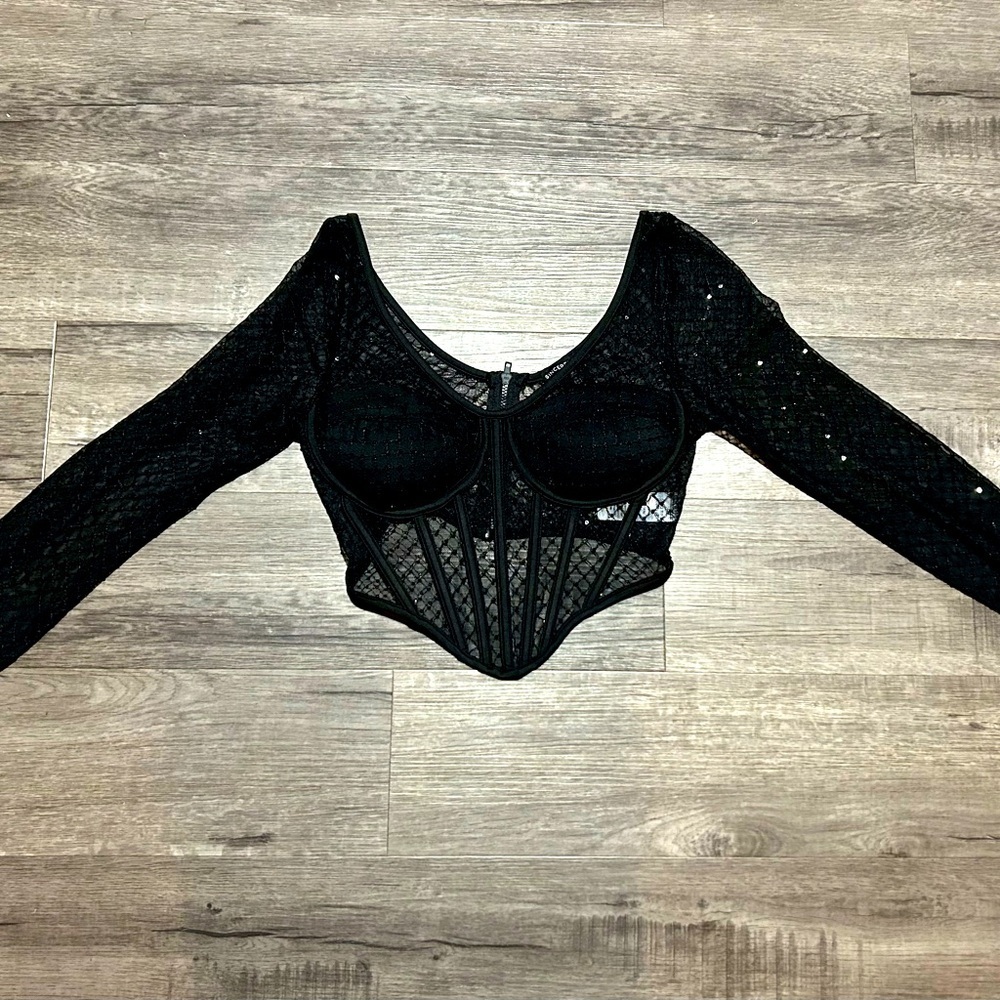 Sincerely Jules Sequin Mesh Corset Top S - Picture 2 of 4